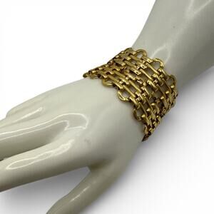 Vintage Miriam Haskell Gold-tone Mesh-link Cuff Bracelet Size 7.5
